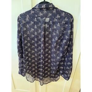 Ralph Lauren Boyfriend Button Down Navy Blue and White floral Top S M